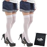 ニーハイソックス ニーハイ 着圧 美脚 ソックス レディース ハイソックス 【2足 セット 】 50cm太もも丈 60デニール 軽度 着圧ソックス 靴下【日本検査】収納袋 [DREAMPARTY] (50cm 60デニール, ホワイト) dp611