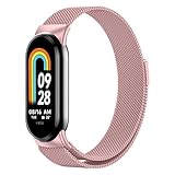 [Wanme] 対応Xiaomi Smart Band 9 /8金属交換バンドマグネティックストラップ ステンレス ベルト長さ調節 男女兼用（ローズピンク）