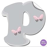 壁デカールLetterベビー名デカールステッカー装飾文字装飾バタフライ – 子供の赤ちゃんの保育園、少女の寝室、子どもの遊び部屋by bugs-n-blooms Letter " p " PGRBAW
