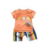 Tovadoo 子供服 ベビー服 男の子 トップス+ズボン 春夏 半袖 動物 犬柄 ストライプ 虹色 多色 可愛い プレゼント 通学 旅行 海遊び 12ヶ月-3歳