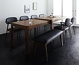 段階フリースライド伸縮式ダイニング8点セット 天然木 【テーブル(幅135-235cm)1＋チェア6＋ベンチ1】 (ベンチ：ブラック1台)