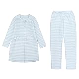 Pinji マタニティ パジャマ ナイトウエア 授乳服 家着 普段着 授乳口 ウエスト調節 大き目 ママパジャマ ボーダー 上下セット ルームウエラ (ピンク, L)