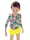 【Peach Kids】花柄ラッシュガード 黄色 ピンク 女の子 水着 セパレート スカート ガールズ 子供用 女児 キッズ ガーリー 海水浴 プール 紫外線 日焼け 対策 (3XL, イエロー)