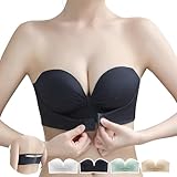 [APIKIE] ストラップレスブラ 紐なしブラ 【ダンサーも愛用・多重滑り止め素材】【ズレ落ちない・美胸美背】 チューブトップ 脇高 ノンワイヤー ブラジャーセット 柔らかい 結婚式 オフショル ブラ ブラジャー 寄せブラ バストアップ (S（70B）, ブラック1枚)