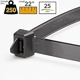 buycableties 22 "ブラックIndustrial Heavy Dutyケーブルタイ – 250 lb引張強度 – インドア/アウトドア – UV耐性 – 25
