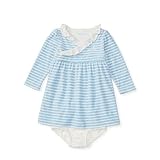 ポロラルフローレン ポニー付 ストライプベロア長袖ワンピース ブルーマルチ (女の子12～24か月用) 12Mサイズ [並行輸入品]