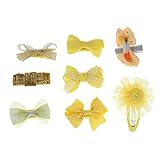 Perfk グログラン　リボン　女の子　赤ちゃん　ヘアクリップ　ピン　　髪飾り　髪留め　ドット柄　ちょう結び　8個セット　全5色 - 黄