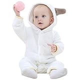 ベビー 着ぐるみ ロンパース もこもこ カバーオール かわいい キッズ コスチューム 防寒着 男の子 女の子 出産祝い (90CM(13-18ヶ月), 白)