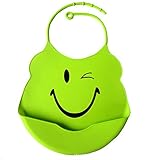 RONGTONGDA 防水ベビービブ、幼児 よだれかけ 防水 食事 エプロン スタイ カートゥーン模様でおもしろ ベビー ビブ 赤ちゃんシリコン ゴムで使い安い 抜群 無毒性、安全 洗える (グリーン