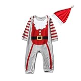 【ノーブランド品】0-2歳　ベビー　赤ちゃん　子供服　長袖　クリスマス　遊び着　ロンパース　ジャンプスーツ　帽子付き　ソフト　全2色4サイズ - 赤, 80