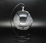 sac taske （サク タスケ） 丸型 花瓶 アクアリウム 吊り下げ スタンド 付き ＆ 夜光石 (直径 15㎝)
