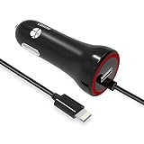 HUNDA カーチャージャー 車載充電器 2ポート 24W/4.8A Lightning USBケーブル付き DC12/24V入力 LEDラ