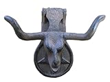jtw- 5.5 " Tall Cast Ironアンティークスタイル素朴なLonghorn SteerドアノッカーWestern Cowboy Cow – 壁マウントホーム飾りRustブラウン仕上げ