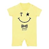 名入れ スマイル柄 半袖 ロンパース [HR335] 80cm ライトイエロー 出産祝い 誕生日 プレゼント おしゃれな 名前入り ベビー服