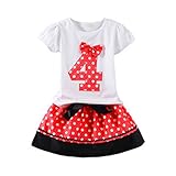 LittleSpring夏 ベビー 女の子 セットアップ お誕生日服セット 1-5歳 水玉柄 半袖 Tシャツ 水玉 ショートパンツ スカート 二点セット レッド スカート110
