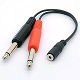 3.5mm（ミニ）1/8インチTRSステレオメスから2デュアル1/4インチ6.35mmモノラルTS男性Yスプリッタケーブルオーディオアダプターステレオコンバーターギターアンプ(20cm)