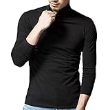 [ユニベイズ] タートルネック メンズ 長袖 Tシャツ インナー 薄手 綿 ハイネック (XL, ブラック)