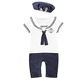 【Ani Mam Kids】ベビー服 ロンパース 半袖 セーラー マリンルック 水兵さん ベビー 赤ちゃん 女の子 男の子 子供服 夏 (90, ホワイト(男の子用))