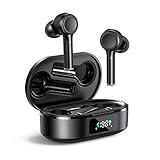本物のワイヤレスヘッドフォン、Bluetooth 5ヘッドフォン、ワイヤレス充電ボックス付き、20hゲームタイム、IPX5防水、iPhone