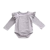 Liebeye 赤ちゃんジャンプスーツ　新生児　女の子　ソフトコットン　フライングスリーブ　ソリッドカラー　ロンパース　2Pcs H737グレー+ピンク 90cm