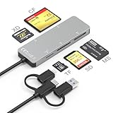 5 in 1 メモリカードリーダー、SD/TF/MS/CF/XD カードリーダー 互換性 iPhone、iPad、IOS、Andriod、マルチカードリーダー（Lightning+USB A+USB C ）、CF カードリーダー、メモリースティック pro duo リーダー 対応 写真/ビデオ/資料 双方向高速転送、プラグ アンド プレイ, SDカードリーダー