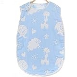 Petit Bella 6重ガーゼスリーパー パジャマ 寝袋 ベビー 赤ちゃん 子供 100％綿 オーガニックコットン ボタン開閉式 プレゼント 出産祝い (動物柄 ブルー S)