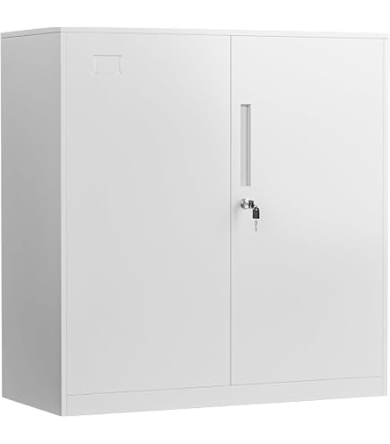 スチール書庫 高さ90cm 鍵2本付き コンパクト キャビネット ホワイト