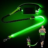 犬 リード 夜光LED犬用リード ウエストパック付きハンズフリー154-197cm伸縮リード、ウエストベルトとリードは反射、耐衝撃、耐久性、ハンズフリー、ショックアブソーバー、調節可能なウエストベルトリード、小型犬、中型犬、大型犬の散歩、ジョギング、トレーニング用(グリーン)