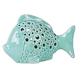 Benzara BM130907 Deep Sea Fish Figurine with Round Cutout Sides - Blue - 7.5 x 3.5 x 4.75 in.