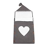 ベビー おくるみ　新生児　寝袋　フード付き　ブランケット　赤ちゃん　タオルケット　ハートプリント　可愛い　ソフト　通気性 (グレー)