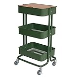キッチン収納 3段キッチンワゴン 天板＆キャスター付き サイドテーブル スチールラック ベビーワゴン カラー6色 (カーキ)