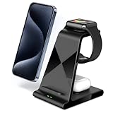 【Amazon 限定ブランド】for Apple用3 in 1ワイヤレス充電器、iPhone 15 14 13 Pro Max Mini SE XS 8Pと互換性のある3in 1ワイヤレス充電ステーション、iWatch 9 8 7 SE 6 5 4 3 21シリーズ/ Airpods2/3/AirpodsPro用多機能ワイヤレス充電器スタンド 便利な収納 スペースを最大利用 (ブラック)