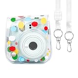 Rieibi instax mini 12ケース、Fujifilm チェキ instax mini 12 ケース チェキ12ケース instax mini 12保護カバー instax mini 12収納バッグ ファッション 個性化デニム図案 背面に写真収納でき ショルダーストラップ付 携帯型 全面保護（ライトデニムカラー mini12専用PUケース）