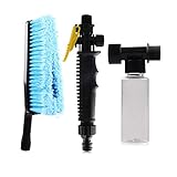 Felimoa 洗車セット 【伸びる ホース ＆ 洗剤入れ付 ブラシ】 5 ～ 15m 洗車ブラシ 洗剤容器付 3倍に伸びる 7パターン散水ノズル 3点セット