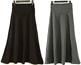 【ママ＆キッズ】Poche 秋冬 全2色 マタニティー フレア ロング スカート 裏起毛 厚手 ハイウエスト ウエストリブ マキシ モコモコ あったか M~XL (M, グレー)