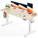 ErGear 電動 昇降デスク 一枚板 スタンディングデスク 幅140cm 無段階高さ調節 4つのメモリー機能 上下自動昇降 収納フック付き パソコン pc ゲーミングデスク 在宅ワーク スタンドデスク 机(幅140 x 奥行き60 x 高さ71-119cm) ライトブラウン