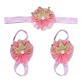 Ama ( TM )ベビー幼児幼児女の子頭飾りリボン付き足裸足サンダル+ヘアバンドセット カラー: ピンク