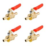 Aopinボールバルブ真鍮6mm / 1/4" ホースバーブ x 6mm / 1/4" ホースバーブ バルブ水、油、ガスの液体を遮断、ビニールハンドル付き、に適しPEX、銅、HDPE4 個