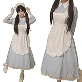 [AOTYP] メイド服 英国風 長袖 ロング コスプレ メイド 3点セット 可愛い ロリータ 正統 ドレス 女性 男性用 文化祭 仮装 衣装 可愛い 人気 ブルーM