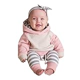 AutumnFall 3pcs秋冬幼児赤ちゃん男の子女の子ストライプ服セットパーカートップス+パンツ+ヘッドバンド 3M