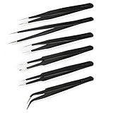 TotaLohan 精密ESD ピンセット 6本入り(ストレート&先丸&先曲がり)収納袋付き ツイーザー 静電気防止 ステンレス