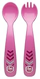Zak! Designs Toddlerific Toddler Fork and Spoon with Pink Owl, Easy to Hold Handle, Break-resistant 