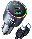 【100W USB Cケーブル付き・急速充電】JOYROOM 120W シガーソケット USB-C カーチャージャー 3ポート【PD 100W/35W+QC4.0】独立3チップ設計 多重保護 車載充電器 ノートPC/パソコン/MacBook/iPhone/Android/など対応