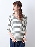 Angeliebe エンジェリーベ マタニティ トップス 授乳口付き 綿混 やわらか フライス ラウンド ネック 七分袖 Tシャツ 産前 産後 妊婦服 S ～ M グレー × オフ ボーダー 2132