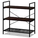 ottostyle.jp アイアンシェルフ 3段 【ダークブラウン】 ディスプレイ ラック 収納棚 ハニカム構造 スチールフレーム 木目調 アジャスター付