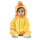 エルフ ベビー(Fairy Baby)鴨ちゃん着ぐるみ ベビー服秋冬 フード付きロンパース ジャンプスーツ(size:80)
