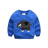 PANCY 子供服 春秋 長袖 Tシャツ キッズ トレーナー 丸い襟 男の子 女の子 シンプル 可愛い 動物柄 ゾウ(ブルー,120cm)
