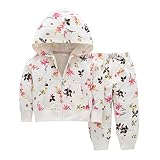 ANKECHANG 子供服 パーカー コート トレーナー ジャケット ズボン 2点セット フードつき 女の子 ベビー 1-4歳 花柄 size 24M (ホワイト)