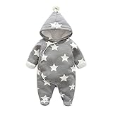Hzjundasi 新生児 男の子 女の子 防風 スタープリント ジャンプスーツ 赤ちゃん 幼児 コットン ロンパース フード付き カバーオール 赤ちゃん 長袖 秋冬 アウターウェア 出産祝い 衣装 