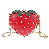 TENDYCOCO ストロベリーパース ストロベリーバッグ レザーチェーンパース フルーツショルダーバッグ ストロベリーアクセサリー カワイイパース ガールズ レディース, レッド, 13.5x12x7cm